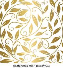 White and gold leaves seamless pattern. Vintage vector ornament template. Paisley elements. Great for fabric, invitation, background, wallpaper, decoration, packaging or any desired idea.
