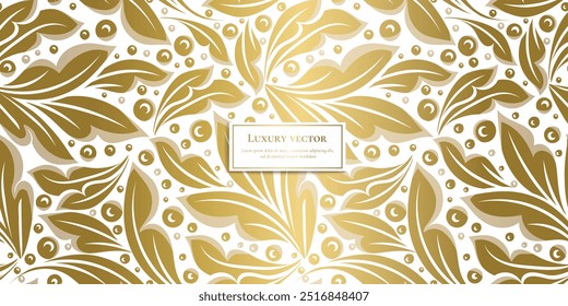 El blanco y el oro dejan el patrón sin fisuras. Plantilla de adorno de Vector de Antiguas. Elementos Paisley. Ideal para tela, invitación, fondo, Fondo de pantalla, decoración, embalaje o cualquier idea deseada.
