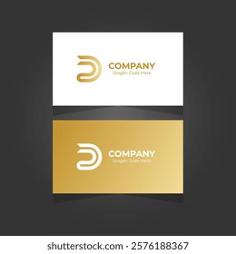 White and gold logo forming the letter D with business card templates. Letter d monogram logo with business card design.