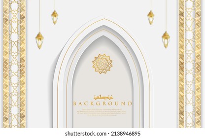 white and gold luxury arabic islamic background with decorative ornament frame