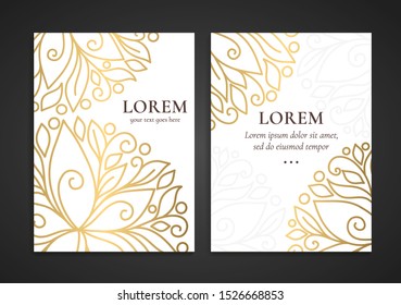 White and gold luxury invitation card design. Vintage ornament template. Can be used for background and wallpaper. Elegant and classic vector elements great for decoration.