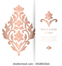 White and gold luxury invitation card design. Vintage ornament template. Can be used for background and wallpaper. Elegant and classic vector elements great for decoration.