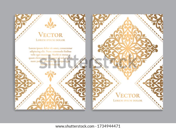 White and gold\
luxury invitation card design. Vintage ornament template. Can be\
used for background and wallpaper. Elegant and classic vector\
elements great for\
decoration.