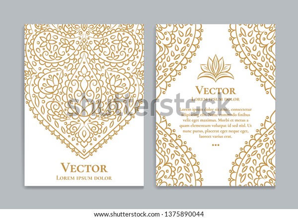White and\
gold luxury lace invitation card design. Vintage ornament template.\
Can be used for background and wallpaper. Elegant and classic\
vector elements great for\
decoration.