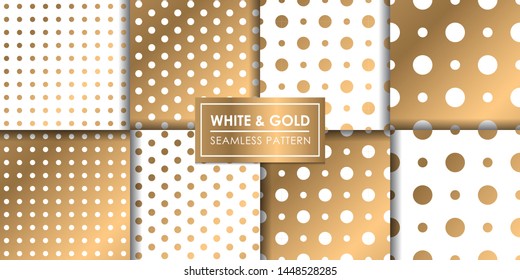 White And Gold Luxury Polkadot Seamless Pattern, Decorative Wallpaper.