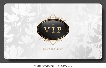 White and gold luxury premium VIP card with floral pattern for club members only, casino, invitation. Vector illustration	