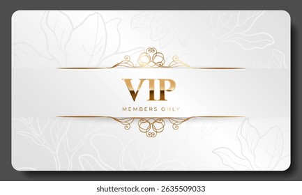 White and gold luxury premium VIP card with floral pattern for club members only, casino, invitation. Vector illustration	