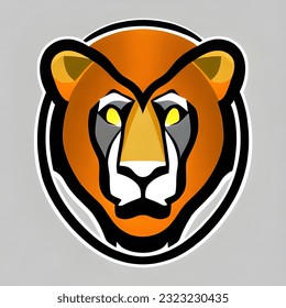 white gold male lion logo, wide ears long hair, symbol of authority, leader and strength