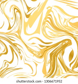 White and gold marble texture background.  Imitations of hand drawn acrylic painting. Marbling surface vector illustration. Easy to edit template for your design projects. Liquid effect backdrop.