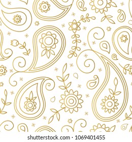 White and gold paisley and flowers pattern