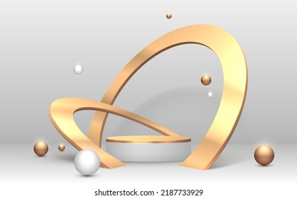 White and gold podium with golden rings