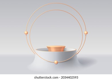 White and gold podium with rings