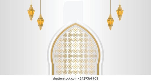 White Gold Premium Islamic  Template Design with Texture for Website and Greeting card