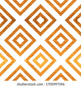 White and gold seamless pattern with glitter foil textured squares. Abstract artistic simple background. Bright shiny illustration for fabric design, wallpaper, decorative paper, web