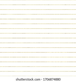 Weiße und goldene nahtlose Muster mit Streifen glitter Folie strukturiert. Abstrakter künstlerischer, einfacher, minimaler Hintergrund. Helle glänzende Illustration für Stoffdesign, Tapete, Dekorpapier, Web
