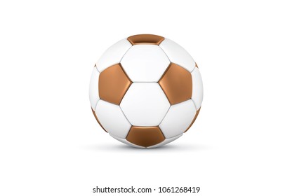 White and gold soccer ball on white background. Golden 3d football ball