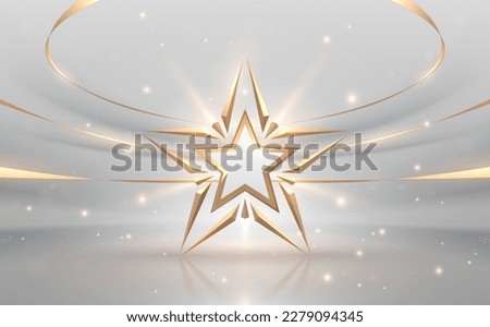 White and gold star shape template with light effect