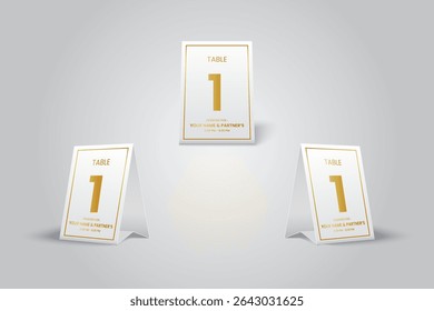 white Gold Table Number 1 Card Mockup for dining