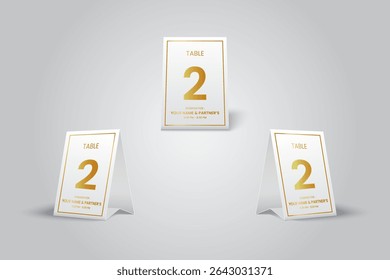 white Gold Table Number 2 Card Mockup for event or dining