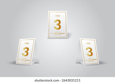 white Gold Table Number 3 Card Mockup for event or dining
