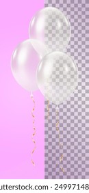 White Gold transparent balloon. 3D glitter luxury realistic balloons. Christmas party, birthday and anniversary decoration. Celebration holiday design element. Vector illustration.
