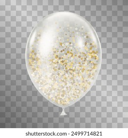 White Gold transparent balloon. 3D glitter luxury realistic balloons. Christmas party, birthday and anniversary decoration. Celebration holiday design element. Vector illustration.