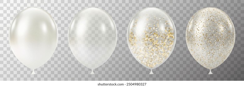 White Gold transparent balloon. 3D glitter luxury realistic balloons. Christmas party, birthday and anniversary decoration. Celebration holiday design element. Vector illustration.