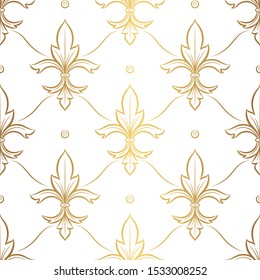 White and gold vintage vector seamless pattern, wallpaper. Elegant classic texture. Luxury ornament. Royal, Victorian, Baroque elements. Great for fabric and textile, wallpaper, or any desired idea.