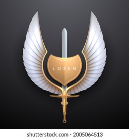 White and gold wings with sword and shield