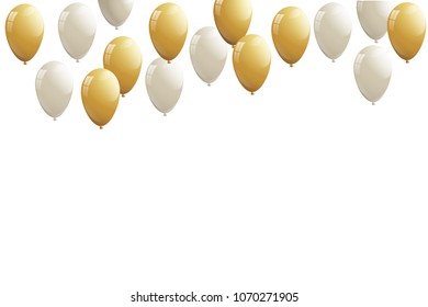  White and golden balloons with white background