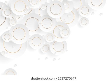 White and golden circles abstract luxury geometric background. Vector graphic minimal paper design