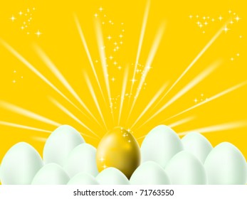 White and golden eggs on shiny background