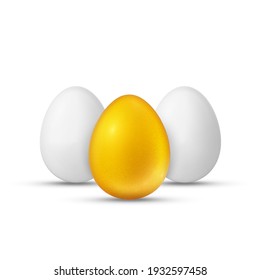 White and golden eggs. Realistic vector illustration isolated on white background.