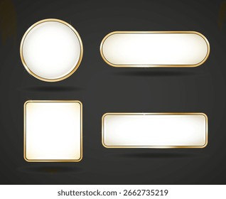 Conjunto de Botón de Sitio web de marco dorado blanco. Marco brillante cuadrado del círculo