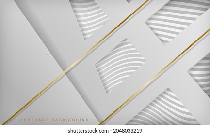 White and golden lines diagonal shape background, 3d style luxury concept.