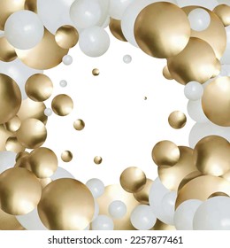 White and golden mother-of-pearl pearls. Festive background.