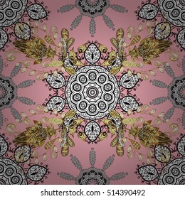 White and golden ornament on the pink ethnic background