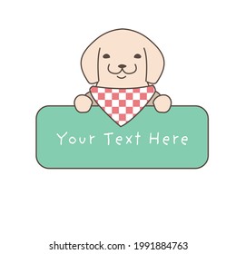 White Golden Retriever Puppy With Pastel Mint Green Banner, Logo For Veterinarian, Puppy Icon,   Labrador Dog, Cute, Pets Shop Logo