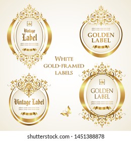 White gold-framed and decorated labels - vector design