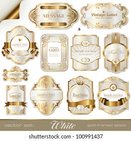 white gold-framed labels