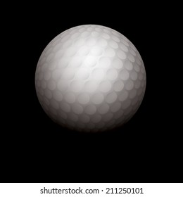 A white golf ball isolated on a black shadowed background. Vector EPS 10. EPS file uses a gradient mesh, masks, and transparencies. Room for copy.