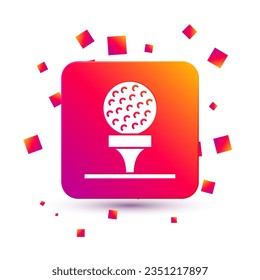 White Golf ball on tee icon isolated on white background. Square color button. Vector