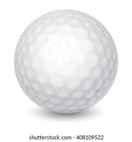 White Golf Ball. Realistic Vector Illustration. Isolated on White Background.