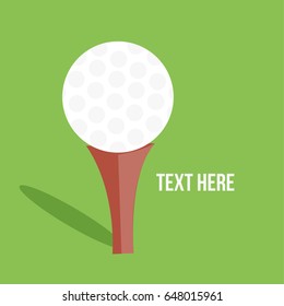 white golf boll cartoon on a red tee vector isolated modern on a green grass flat design style background & simple clean text with shadow for sport banner advertising 