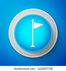 White Golf flag icon isolated on blue background. Golf equipment or accessory. Circle blue button with white line. Vector Illustration