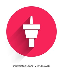 White Golf tee icon isolated with long shadow. Red circle button. Vector