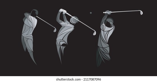 White golfers, players on a black background set