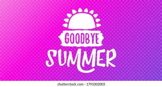 White goodbye summer vector concept text label or sticker on violet horizontal background