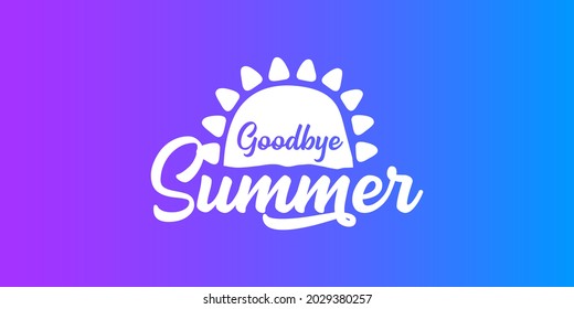 White goodbye summer vector concept text label or sticker on blue  horizontal background. Goodbye summer concept illustration