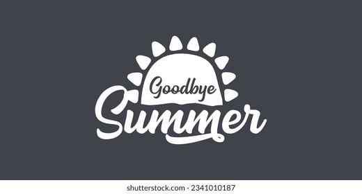 White goodbye summer vector concept text label or sticker on grey horizontal background. Goodbye summer concept illustration